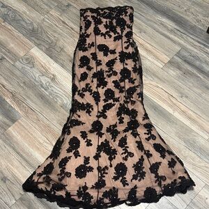 Jovani Memaid Style Black Floral Strapless Dress